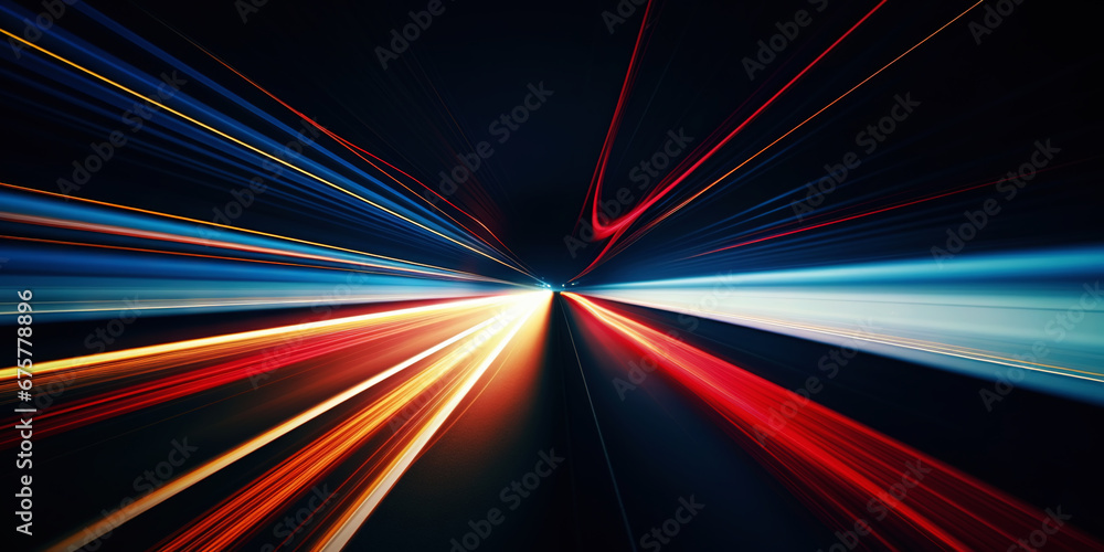 Neon Velocity: Urban Pulse of the Night. Speed light trails. Generative AI