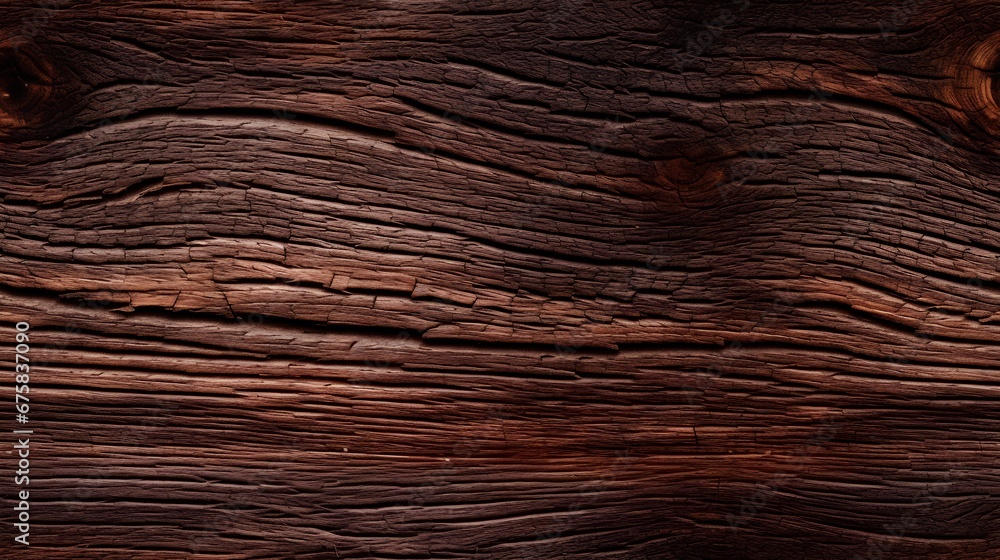 A detailed closeup of a wood texture, showcasing the intricate grain patterns, knots, and natural imperfections. Highlighting the unique characteristics of the woods surface.