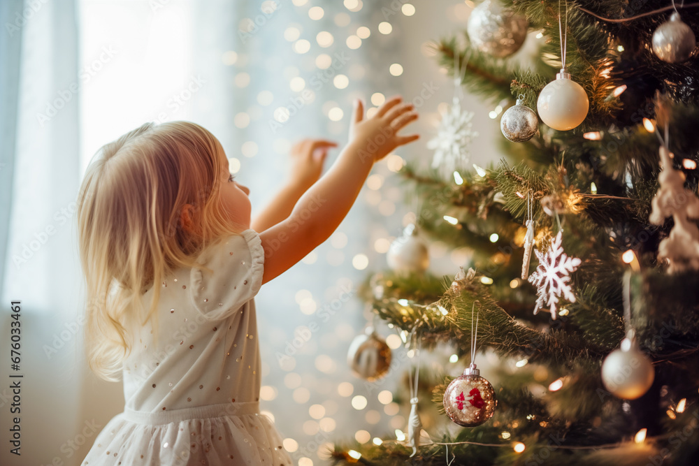 Little Girl with Christmas Tree