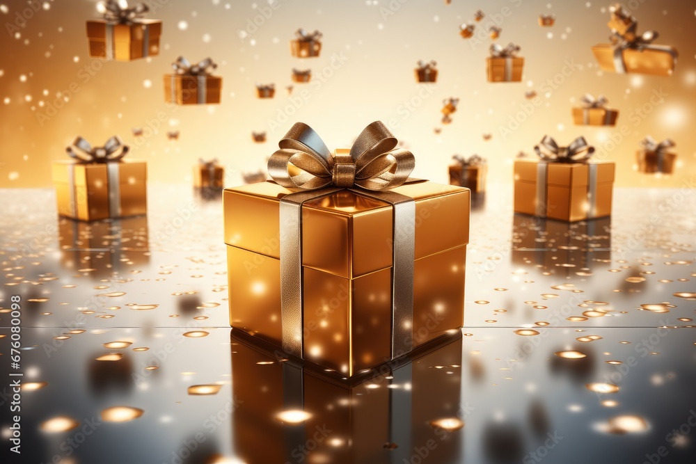 Golden gift box, Christmas Gifts.