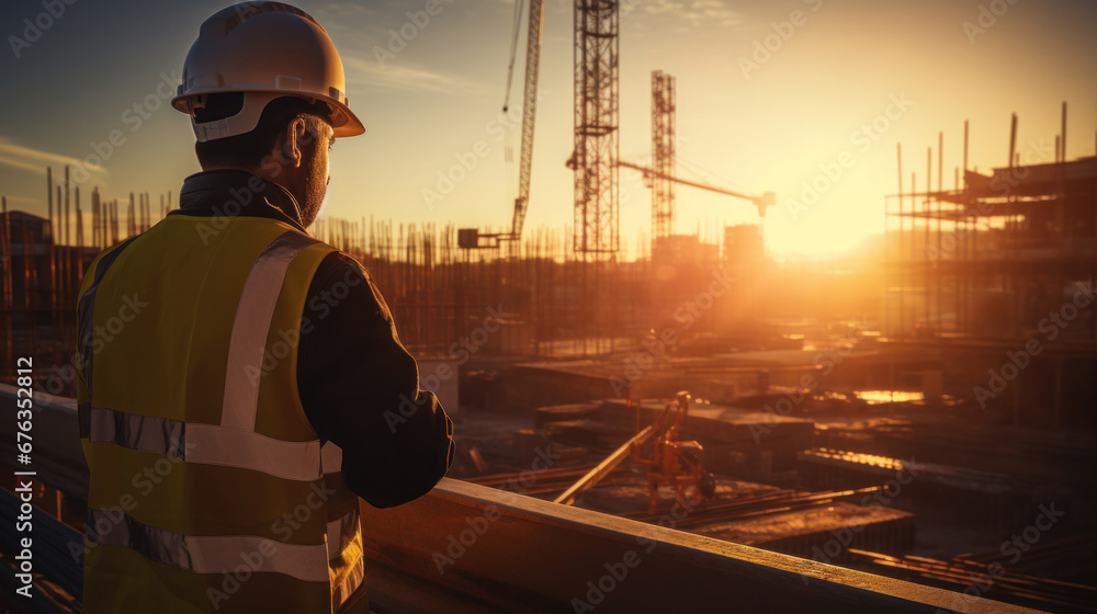 An Engineer working at construction site, real estate project in city.