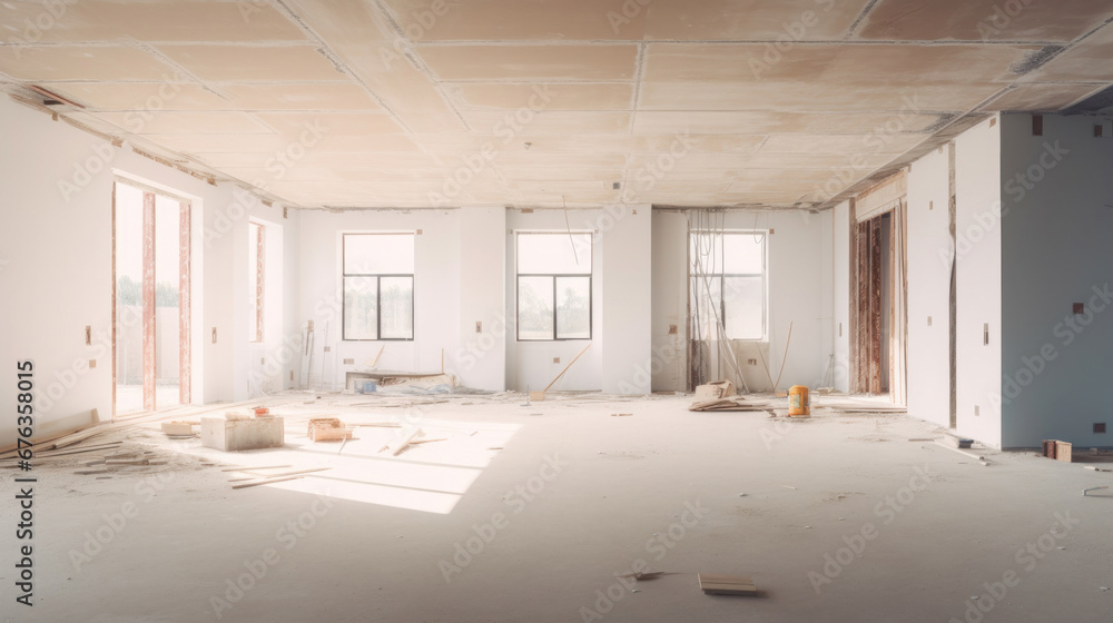 Empty of under construction room in house, interior decoration ideas.