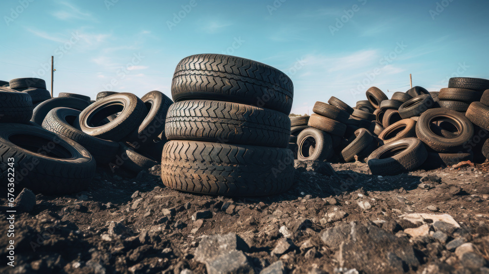 tires dumped in a big pile for recycling.