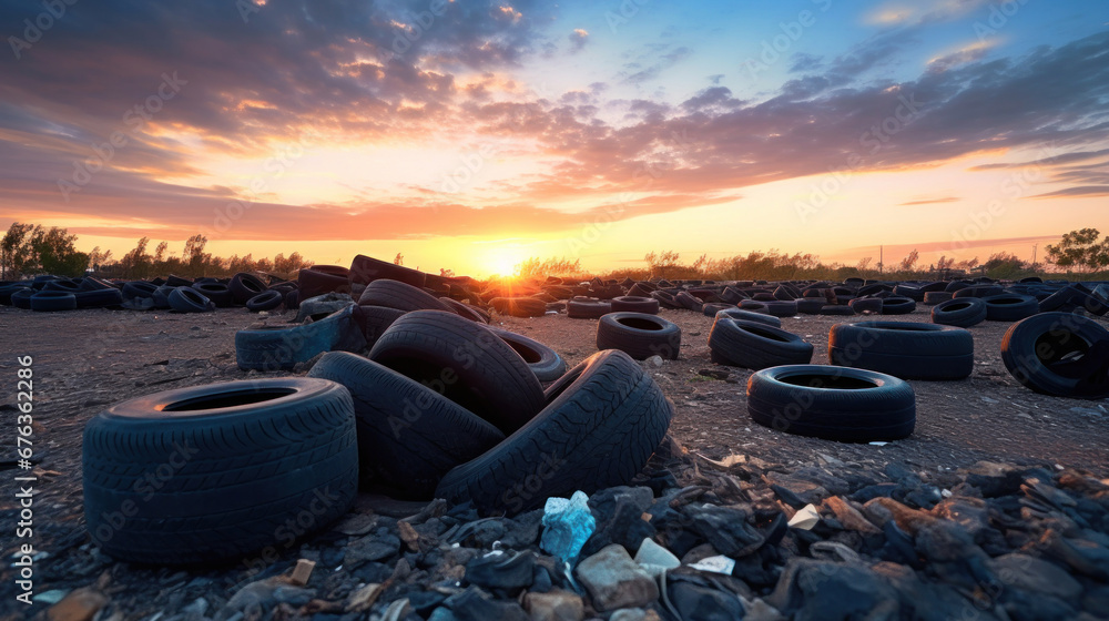 tires dumped in a big pile for recycling.