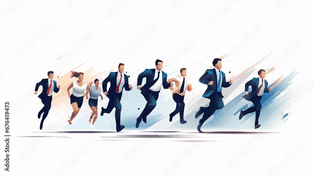 Minimalist Vector illustration of a businessman in a suit running a race on a white background, business competition concept.