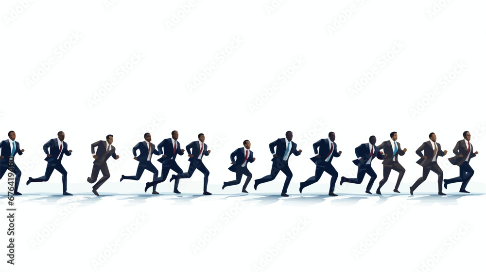 Minimalist Vector illustration of a businessman in a suit running a race on a white background, business competition concept.