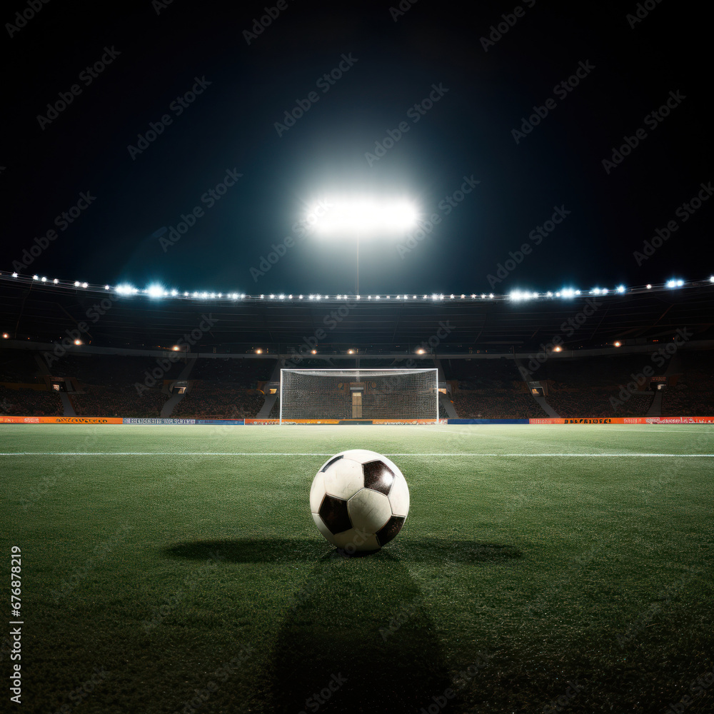 soccer ball on grass on a field at night