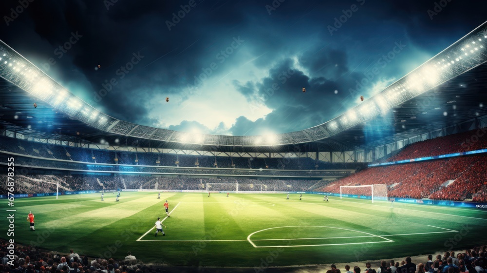 soccer ball on grass on a field at night