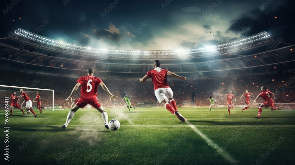 soccer ball on grass on a field at night