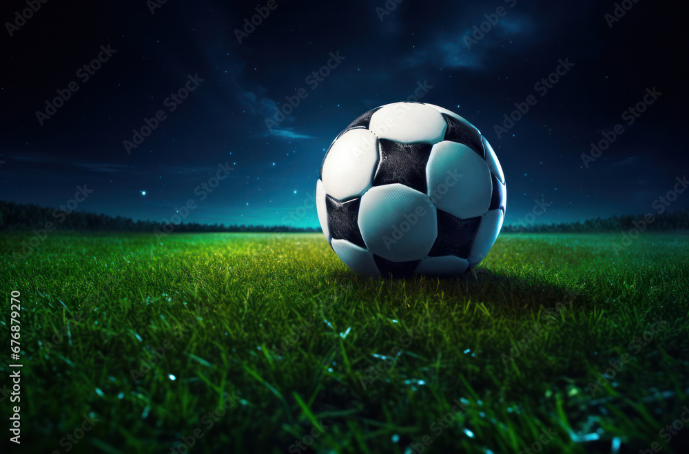 soccer ball on grass on a field at night