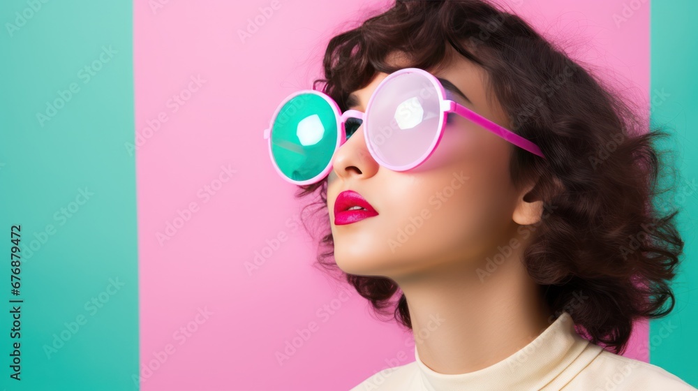 A young woman sporting some cool shades and set against