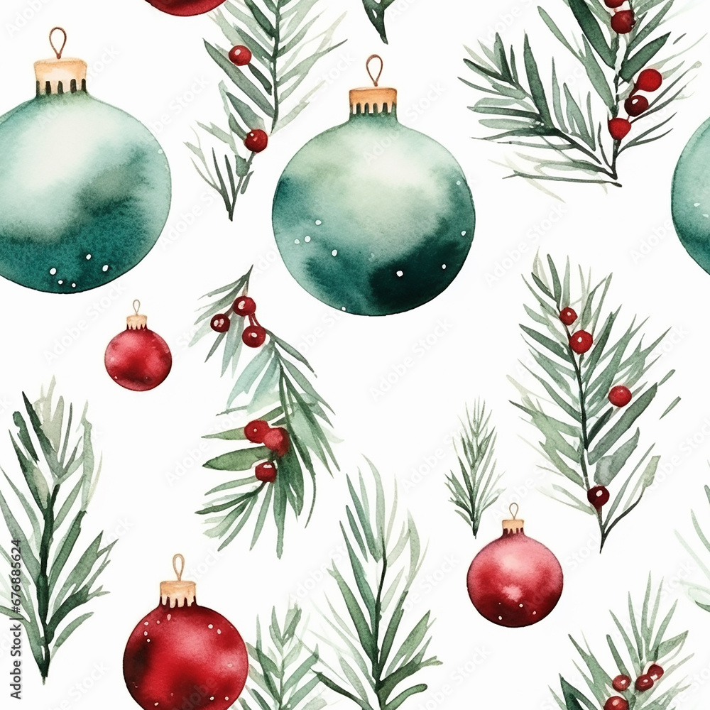 watercolor christmas decoration background seamless pattern