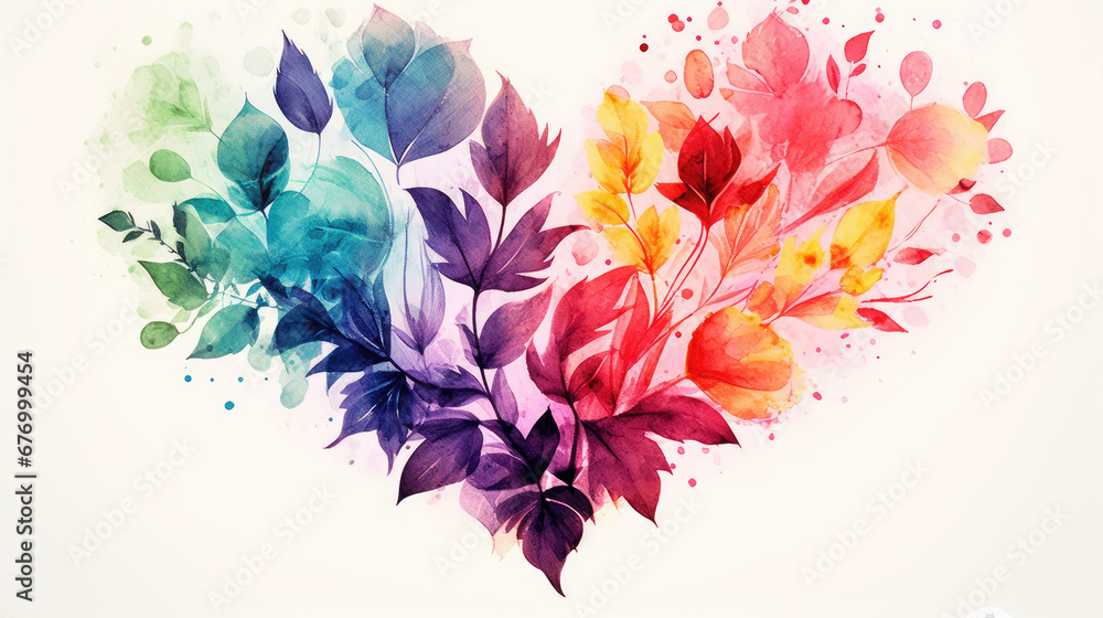 Watercolor heart of flowers, bouquet of flowers