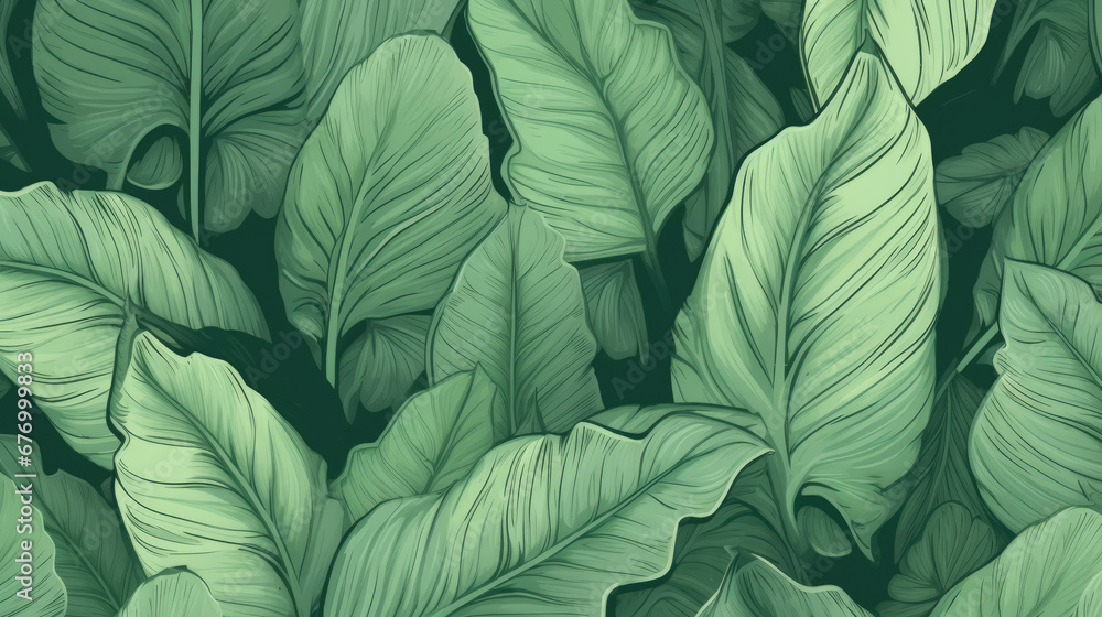 hand-drawn illustration of green leaves forms a natural pattern