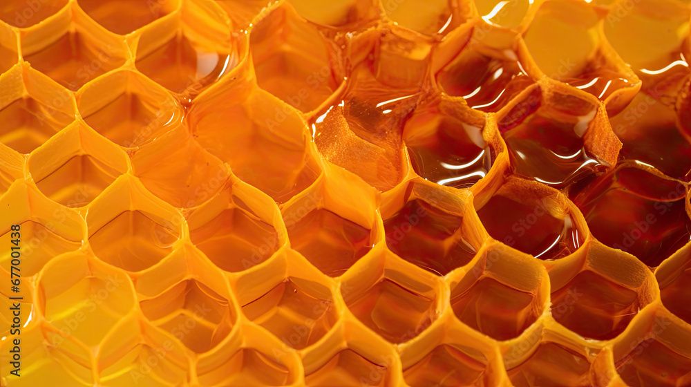 close up honey texture,  pattern with honeycombs