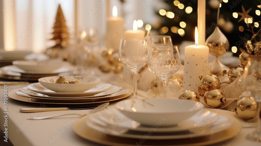 table setting for christmas with decorations in view