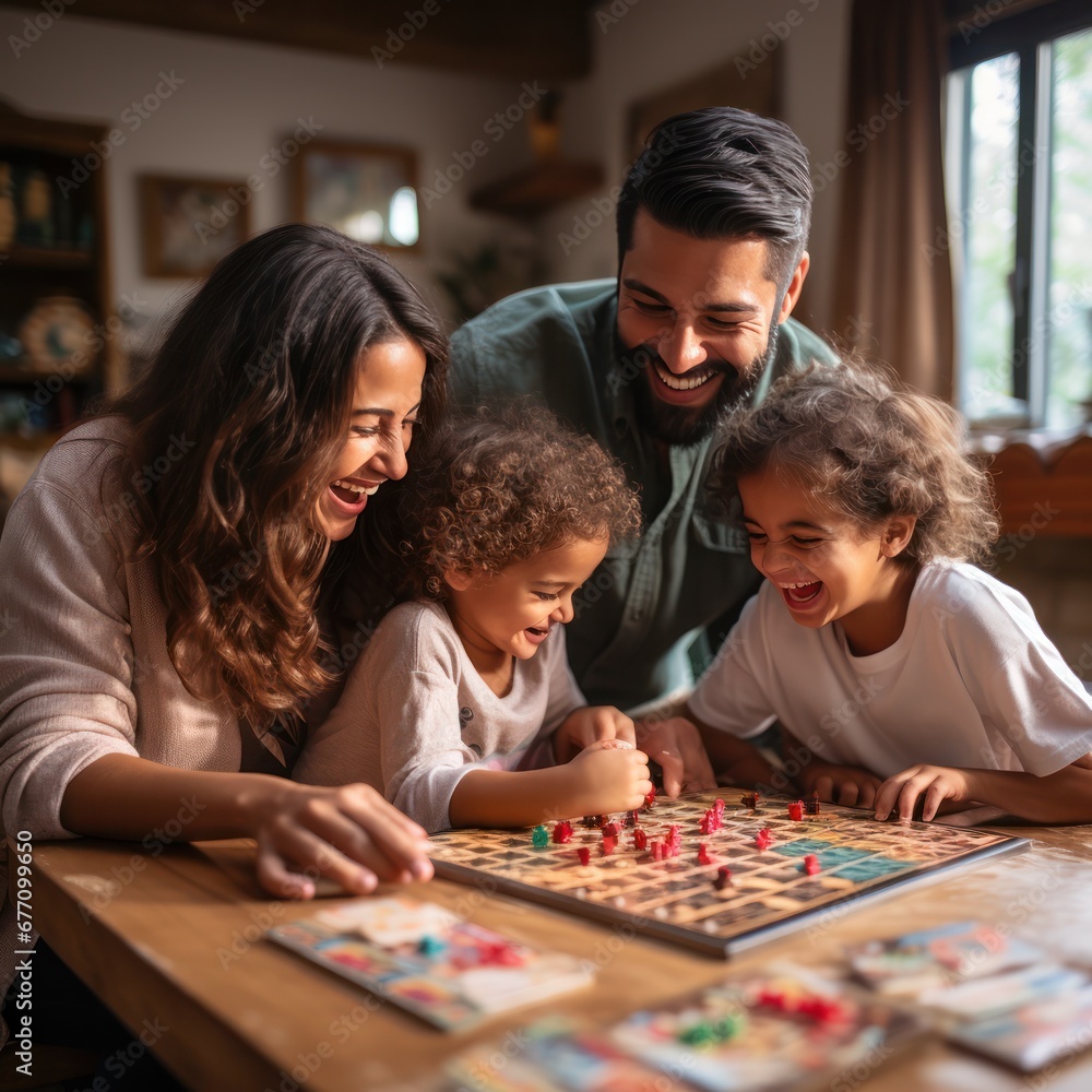 family playing board games or cards together