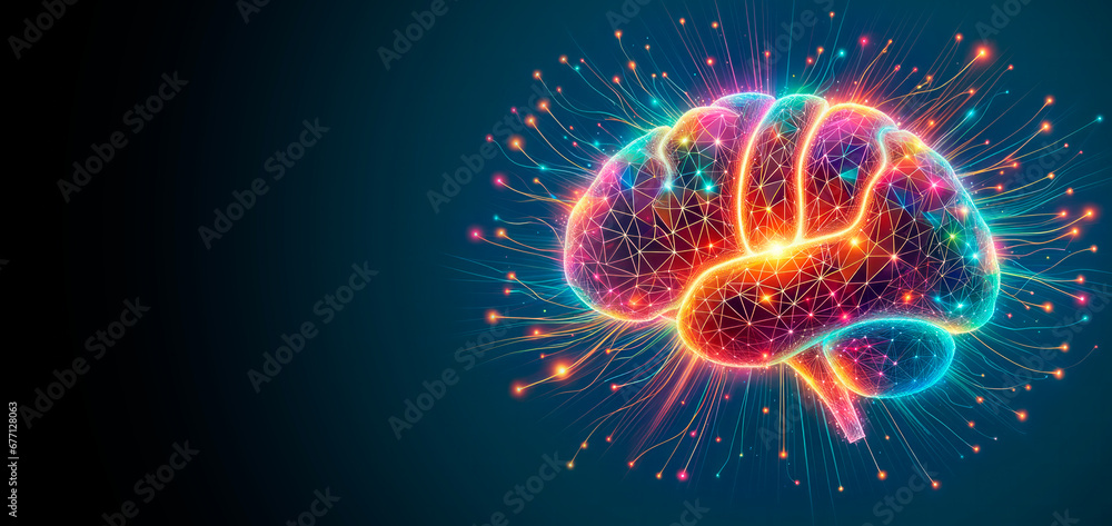 Neural network of neurons in the brain. Artificial intelligence concept. Generative AI