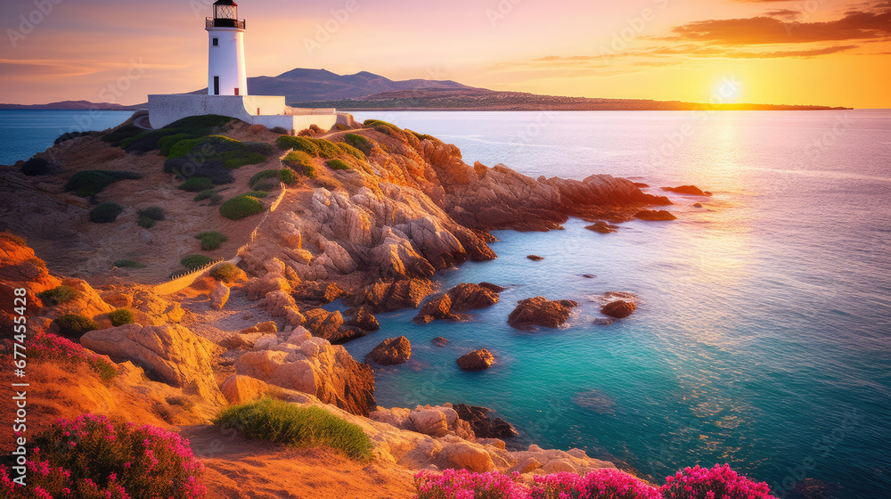 sunset over the sea, lighthouse at sunset,, lighthouse on the coast