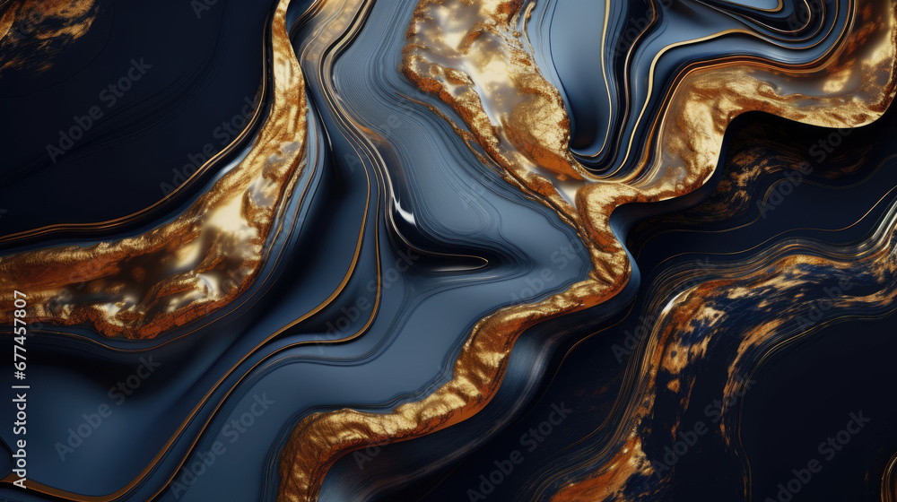 black alcohol stains of paint with the addition of gold powder. Subtle waves of paint, abstract black waves of the ocean, lines of marble. Liquid paints, gradient stains, painting.