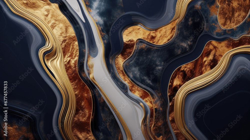 black alcohol stains of paint with the addition of gold powder. Subtle waves of paint, abstract black waves of the ocean, lines of marble. Liquid paints, gradient stains, painting.