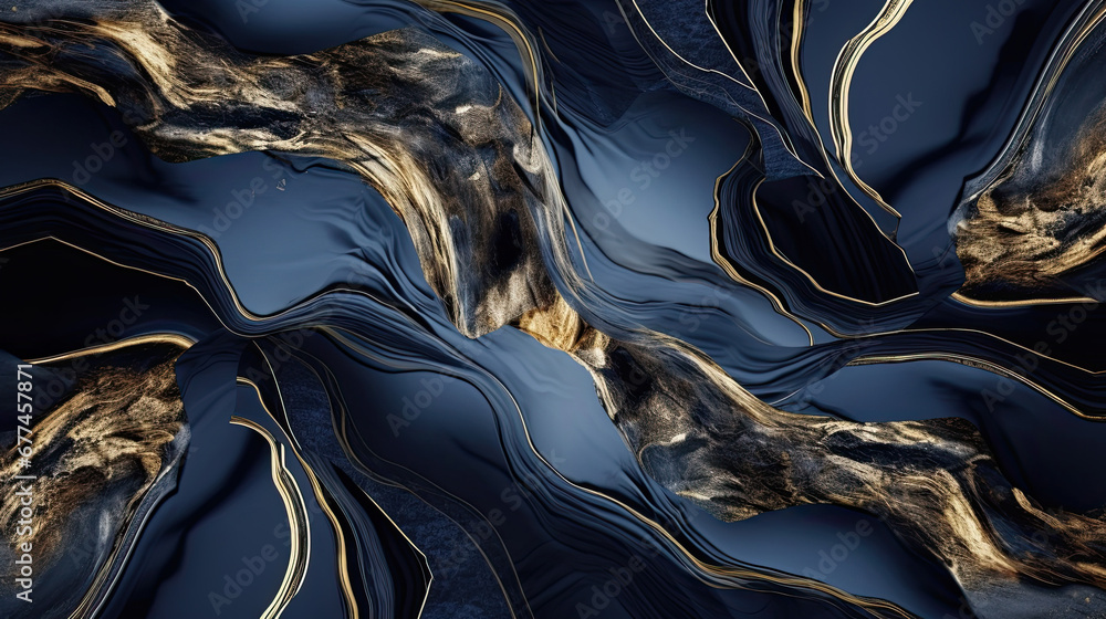 black alcohol stains of paint with the addition of gold powder. Subtle waves of paint, abstract black waves of the ocean, lines of marble. Liquid paints, gradient stains, painting.