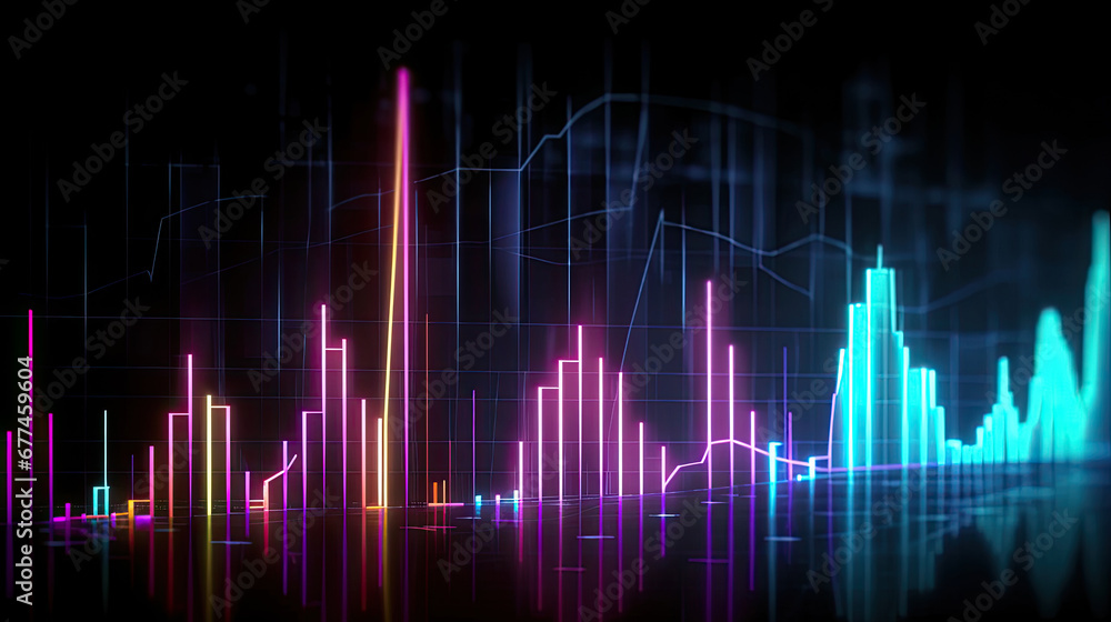 wave background, Business market charts with light neon effects, soundwaves