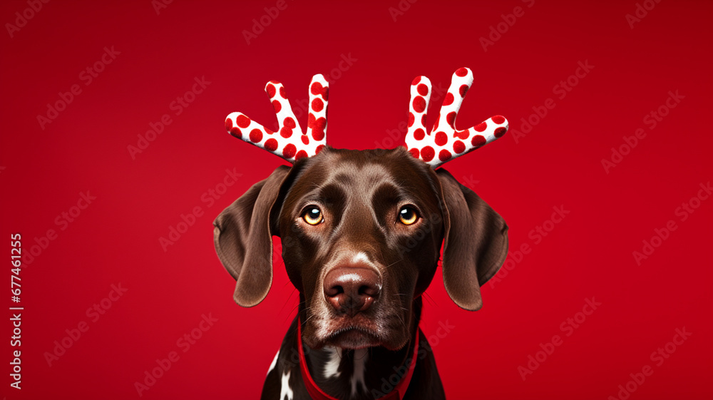 Dog wearing deer antlers for Christmas