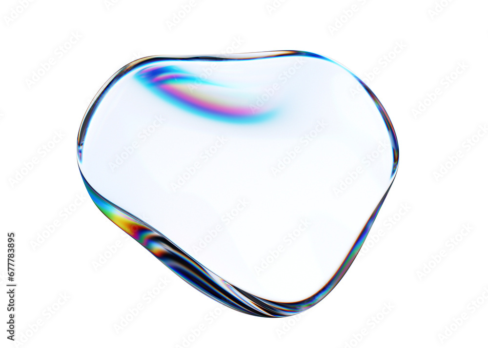 Abstract iridescent shape, wavy glass circle, 3d render