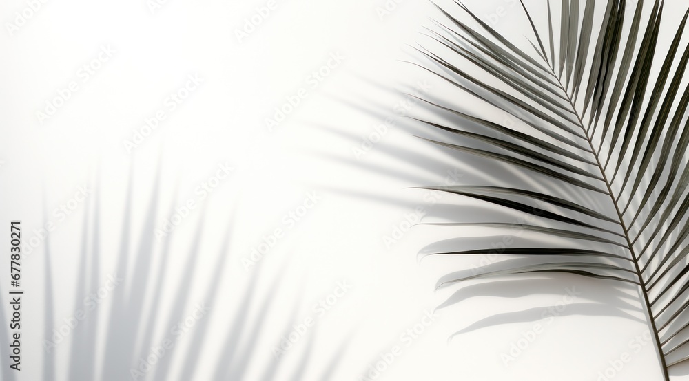 a silhouette of palm leaf on white paper with white shadow,