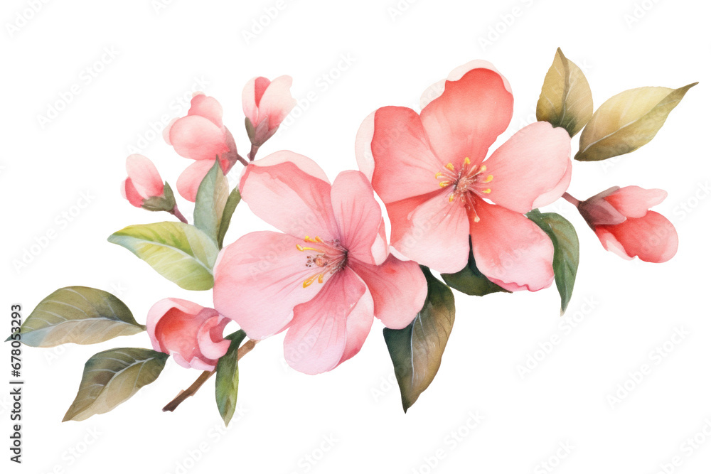 Watercolor blush floral isolated on transparent background.