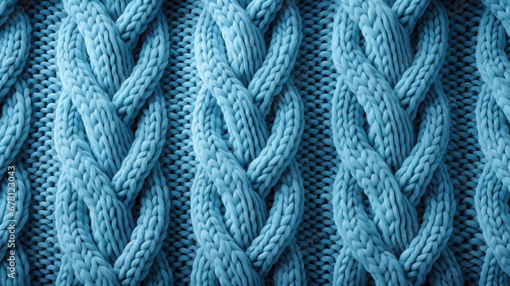 Knitted wool blue background. Handmade fabric texture. Generative AI