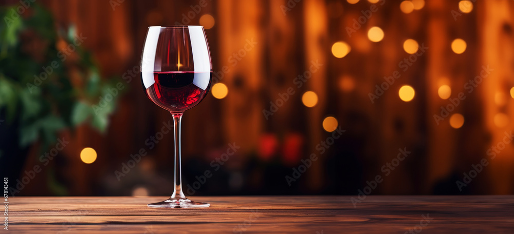 Elegant glass of red wine on blurres background with wine grapes. Young wine. Generative AI