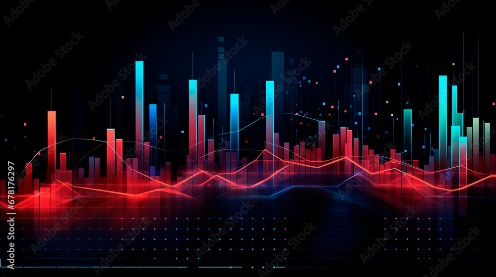 Abstract image of graphs, geometric shapes, growth and decline scales. Background for business presentations. Bright stylized background