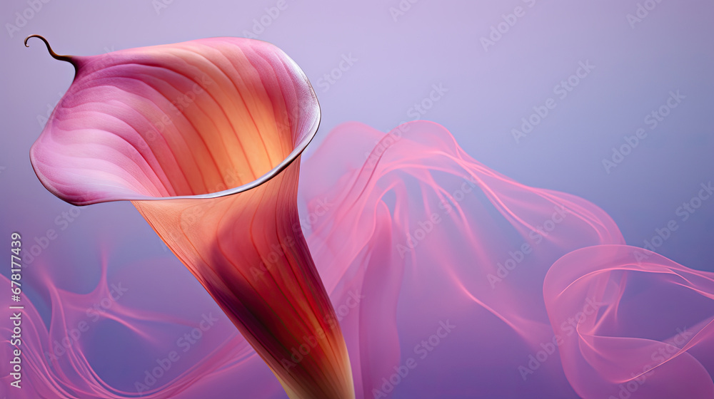 purple smoke and A purple calla lily on blue background