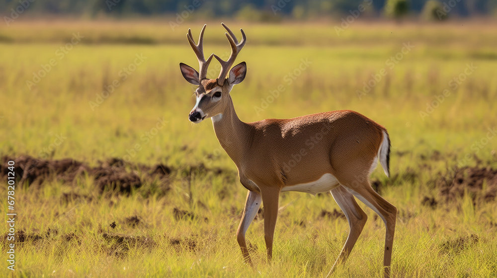 Close up of a Pampas deer in the meadow, Pampas deer in the fields