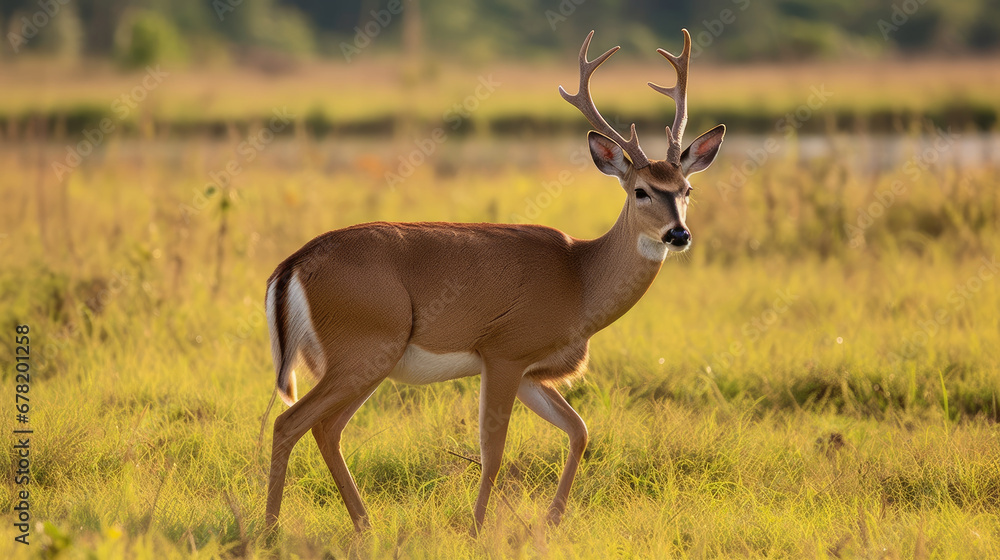 Close up of a Pampas deer in the meadow, Pampas deer in the fields