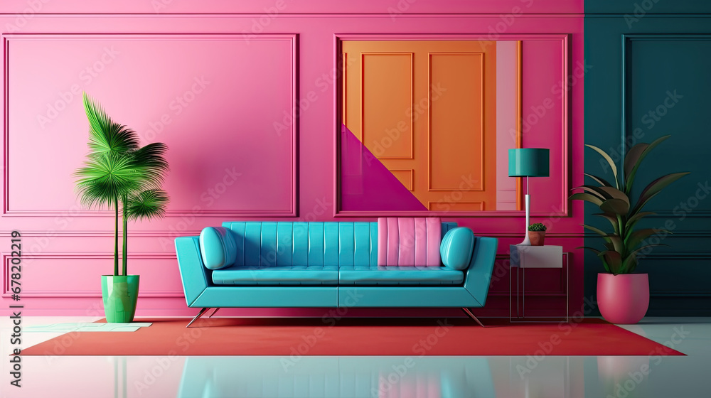 colorful interior design 2024,  modern living room with sofa