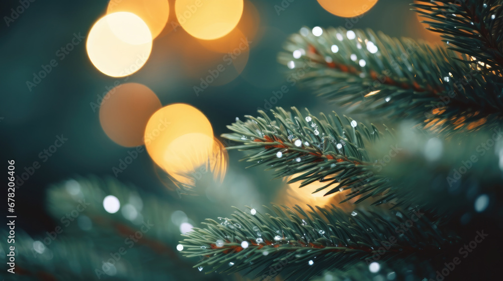 christmas tree and lights on blur light background, Decorated Christmas tree on blurred background.