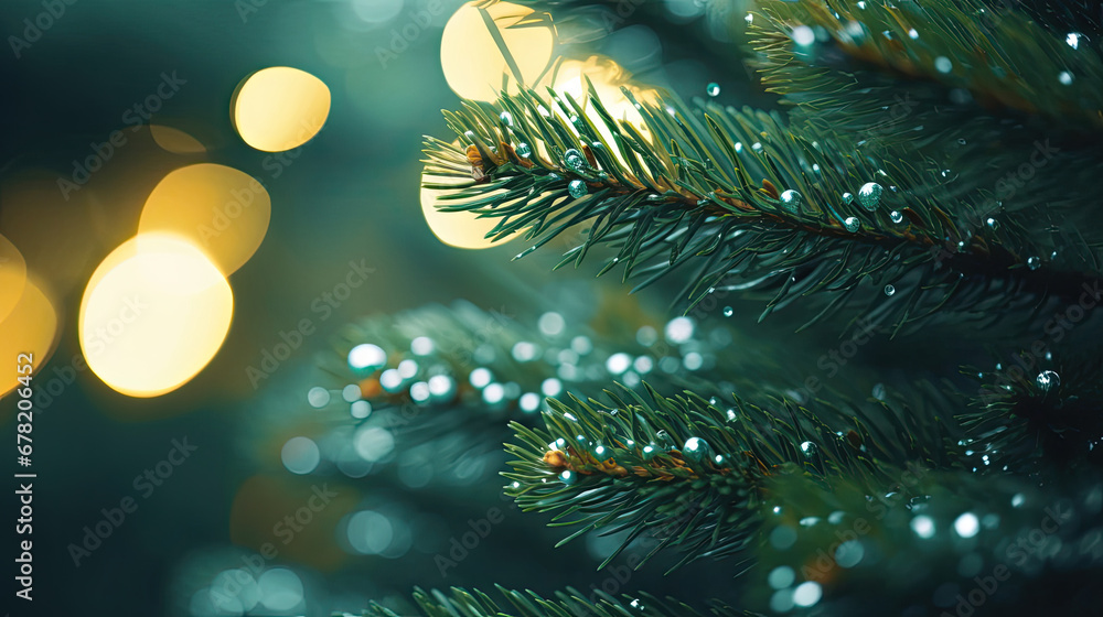 christmas tree and lights on blur light background, Decorated Christmas tree on blurred background.