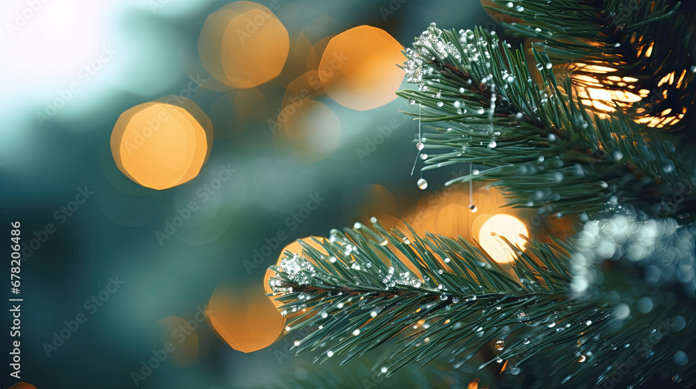 christmas tree and lights on blur light background, Decorated Christmas tree on blurred background.