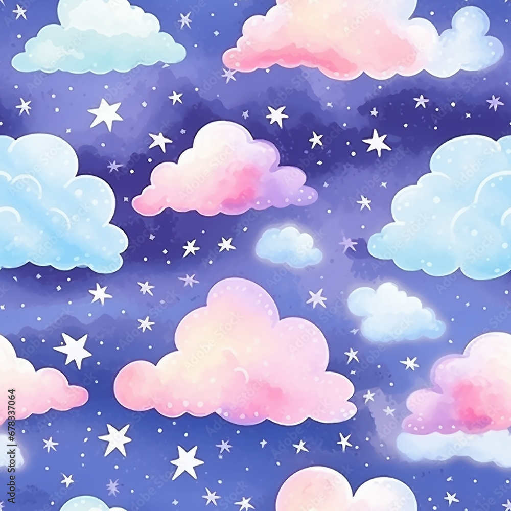 Watercolor seamless pattern with clouds