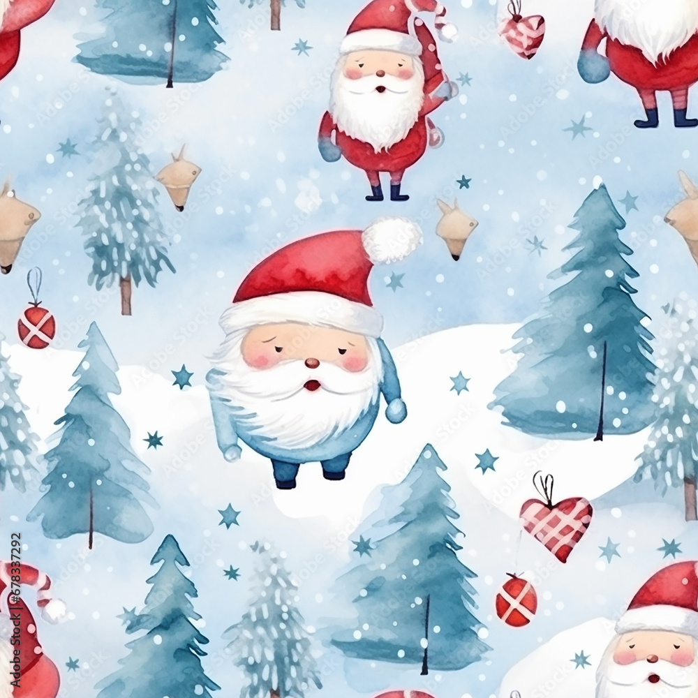 Watercolor seamless Christmas pattern