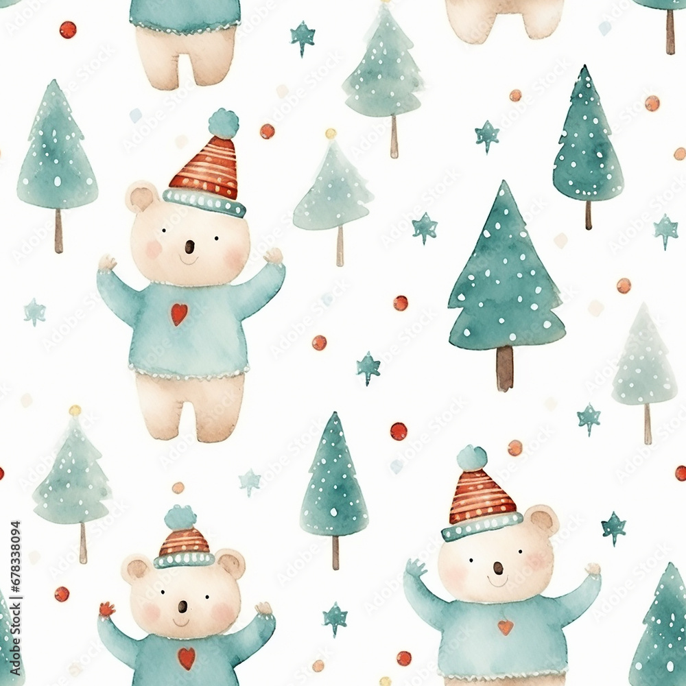 Watercolor seamless Christmas pattern