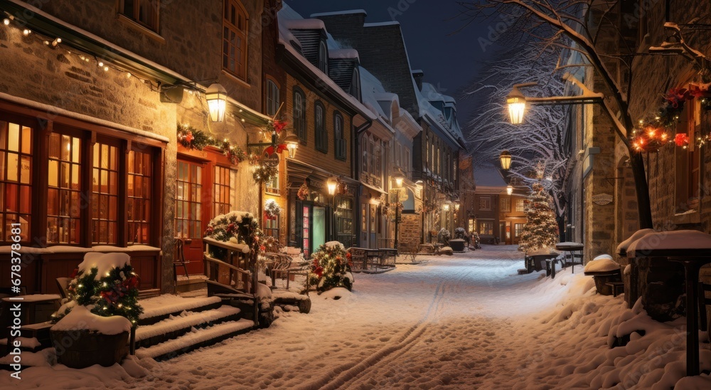 an ornamented street at night in quebec city