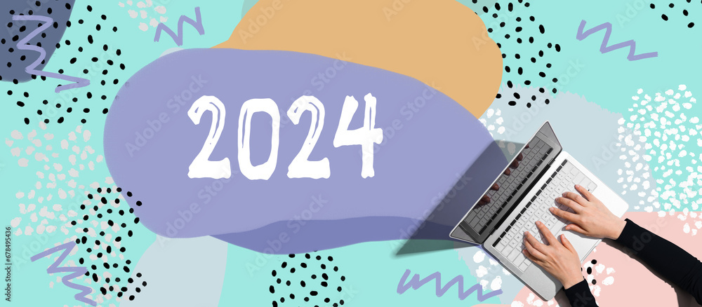 2024 new year concept with person using a laptop computer