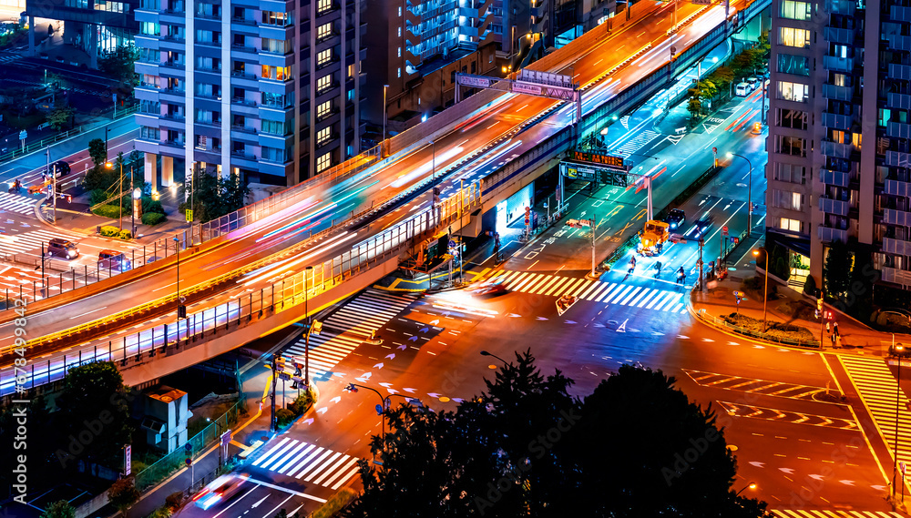 Skyscrapers and highways through Minato, Tokyo, Japan