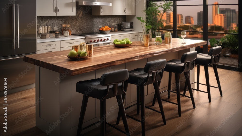 Kitchen with barstools simple in the apartment.