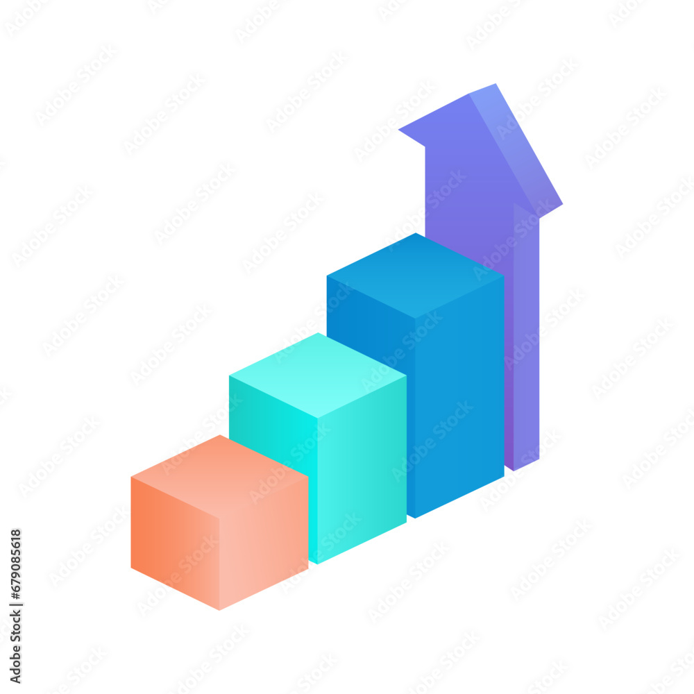 A ladder of progress, consisting of 3 steps, with an arrow tending upward. Business infographic element. 3 D. Vector illustration.