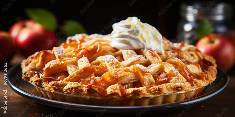 Sweet Apple Pie with Sugar and Cinnamon. Pastry concept. Generative AI